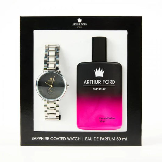 Arthur Ford Watch & Perfume Gift Set - PINK#2 Silver | Luxury Gift for Her