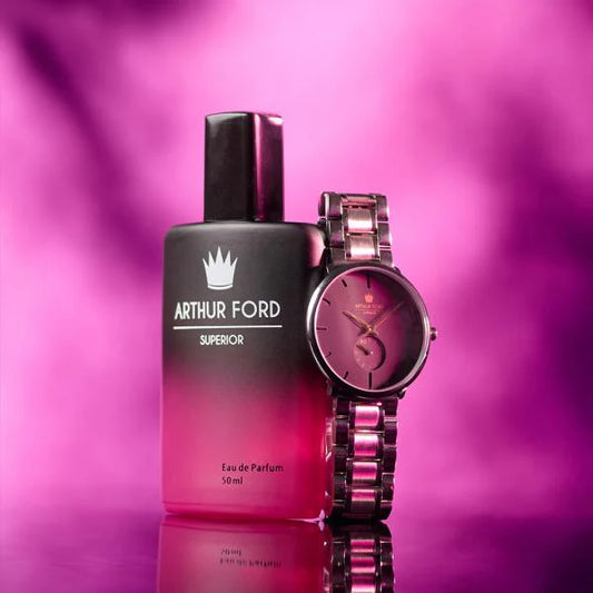 Arthur Ford Watch & Perfume Gift Set - PINK#2 Silver | Luxury Gift for Her