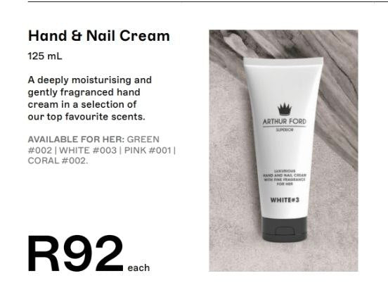 Arthur Ford Hand & Nail Cream - WHITE#3 - 125mL